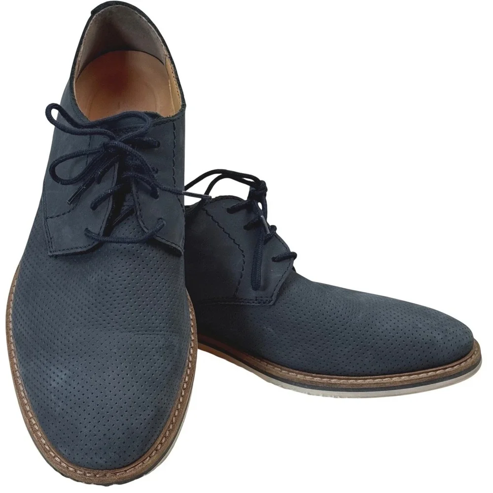 Clarks Derby Oxford Lace Up Dress Shoes 9.5 Mens‎ Navy Blue Perforated Leather